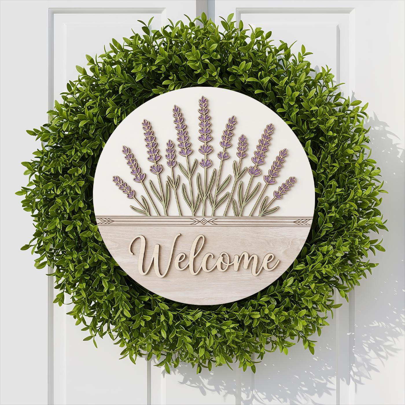 3D Welcome Lavender Floral Wooden Door Hanger PNG, Spring, Summer ...