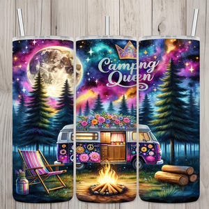 Conception sans couture de forêt céleste de la Reine Boho de camping, sublimation de culbuteur droit maigre de camping de 20 oz, emballage de gobelet, téléchargement numérique de PNG
