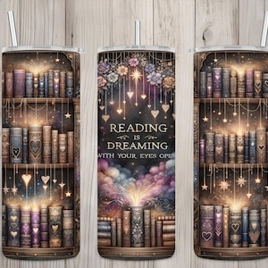 Nahtlose Lektüre träumt Bibliotheksbuch-Liebhaber-Design, Bücher 20 Unze Skinny Straight Tumbler Sublimation, Tumbler Wrap, PNG digitaler Download