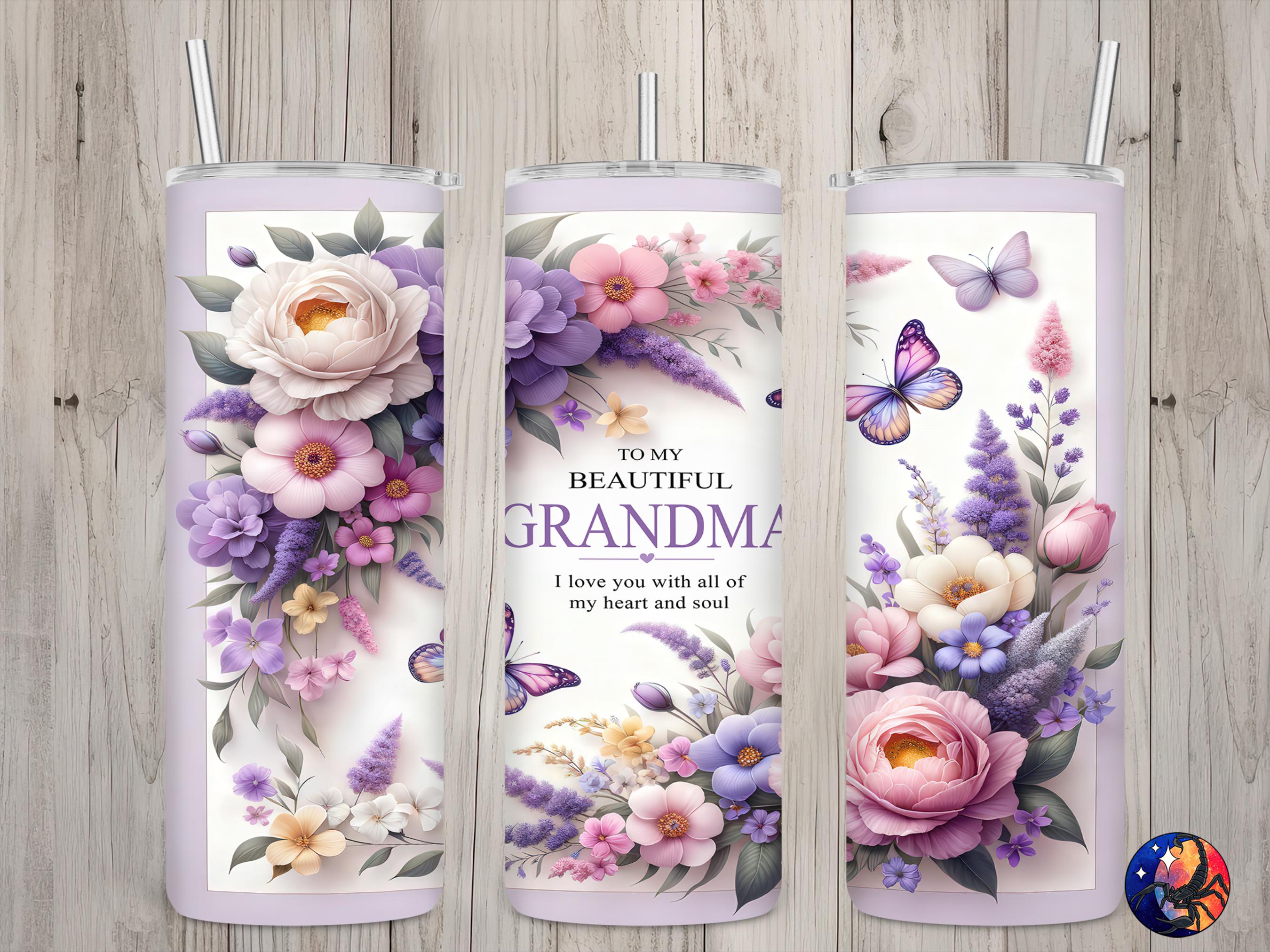 Seamless To My Beautiful Grandma Floral Design, Grandma 20 oz Skinny Straight Tumbler Sublimation Design, Tumbler Wrap, PNG Digital Download