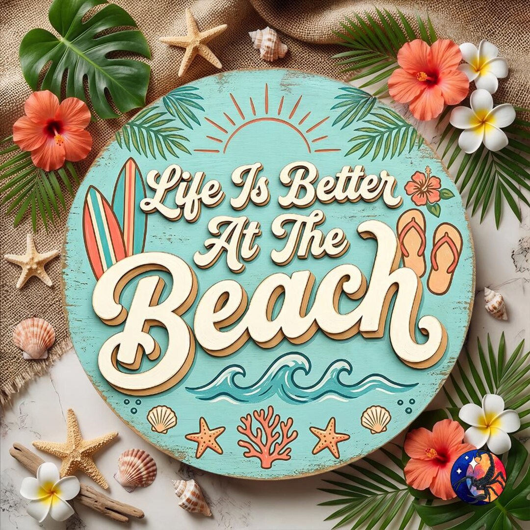 Life is Better at the Beach Retro Door Hanger PNG, Coastal Summer ...
