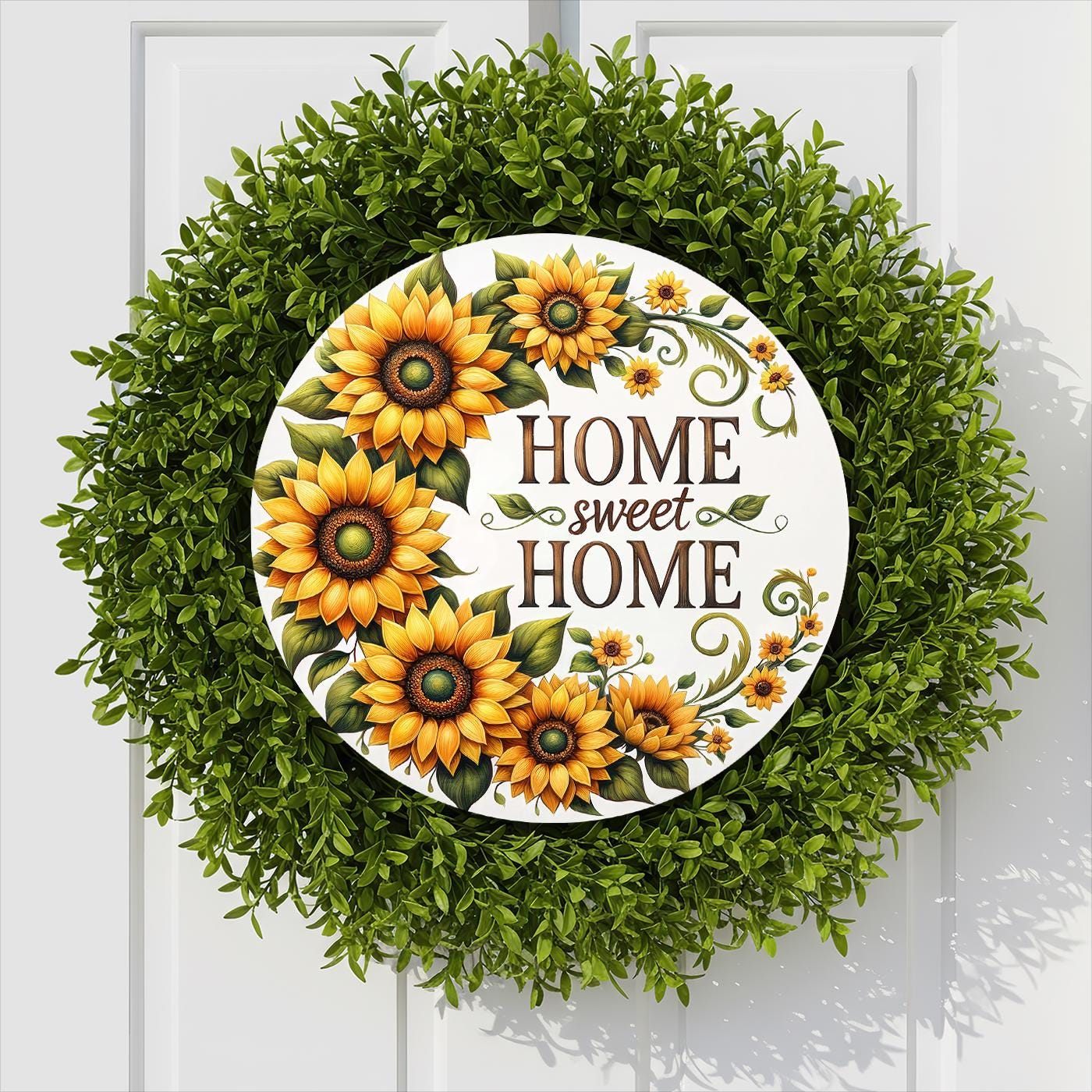 Home Sweet Home Summer Sunflowers Door Hanger Design, 12 Inch Round ...