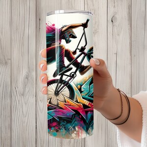 Sömlös Graffiti BMX Racing Rider Design, BMX Motocross 20oz Skinny Straight Tumbler Sublimeringsdesign, Tumbler Wrap, PNG Digital Nedladdning bild 2