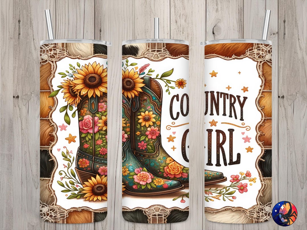 Seamless Country Girl Cowgirl Boots & Cow Print Design, Western 20oz ...
