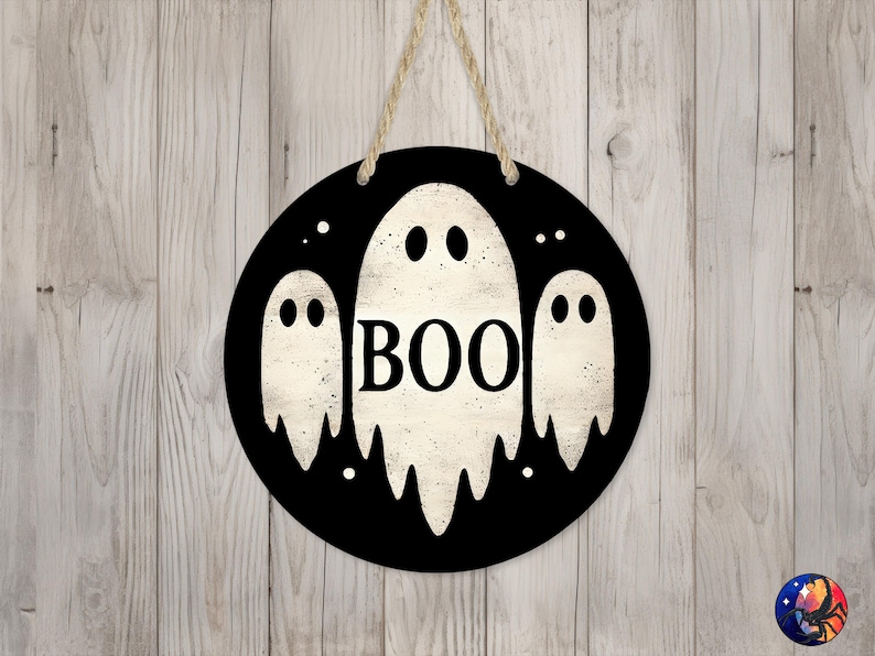 Rustic Boo Sign Rustic Boo Ghost Trio Vintage Sign Round Door Hanger Design, Halloween ...