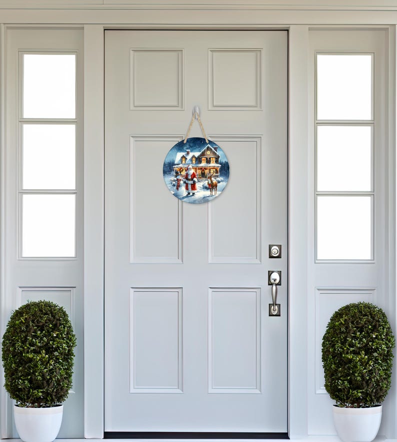 Santa Snowman & Reindeer Sign Round Door Hanger Design, Christmas 12 ...