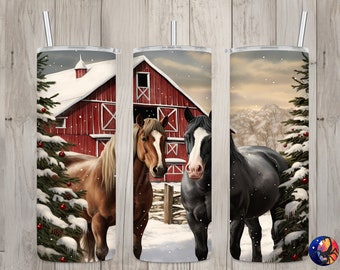 Seamless Country Christmas & Horses Design, Christmas 20 oz Skinny Straight Tumbler Sublimation Design, Tumbler Wrap, PNG Digital Download