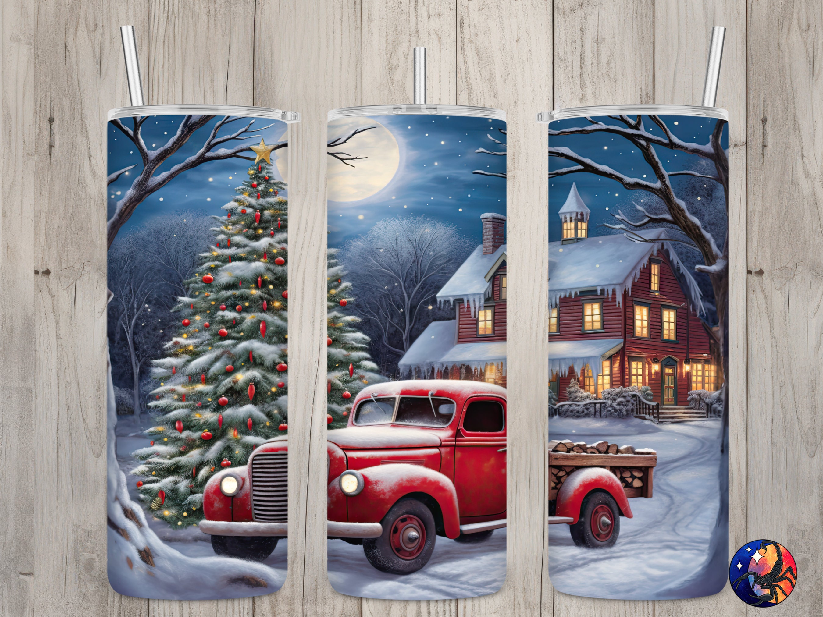 Seamless Vintage Red Truck Design, Christmas 20 oz Skinny Straight Tumbler Sublimation Design, Tumbler Wrap, PNG Digital Download