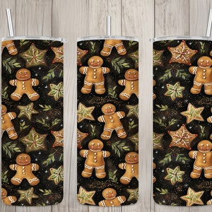 Seamless Vintage Gingerbread Cookie Pattern, Christmas 20 oz Skinny Straight Tumbler Sublimation Design, Tumbler Wrap, PNG Digital Download