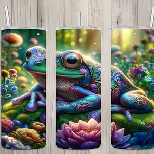 Naadloos 3D grillig tuinkikkerontwerp, kikker 20 oz magere rechte beker sublimatieontwerp, bekeromslag, png-bestand, digitale download