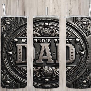 Nahtloses 3D-schwarzes geschnitztes Leder des weltbesten Vaterdesigns, Vater 20 Unze Skinny Straight Tumbler Sublimation, Tumbler Wrap, PNG Digital Download