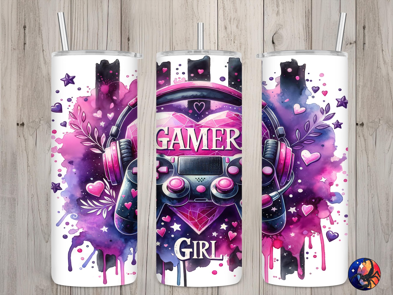 Seamless Gamer Girl Controller & Headset Design, Gaming 20 Oz Skinny ...