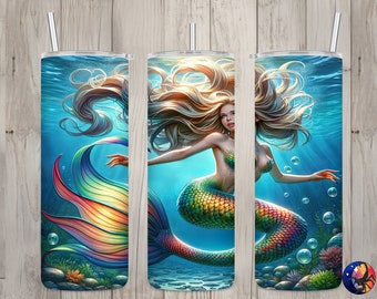 Seamless Beautiful Mermaid Design, Mermaid 20 oz Skinny Straight Tumbler Sublimation Design, Tumbler Wrap, PNG File, Digital Download