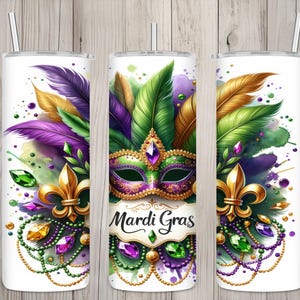 Seamless Classic Mardi Gras Jeweled Mask Design, Mardi Gras 20 oz Skinny Straight Tumbler Sublimation, Tumbler Wrap, PNG Digital Download