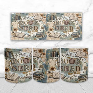 Livre nerd livresque Light Academia collage Book Lover Mug Wrap PNG, éphémère, 11 oz 15 oz tasse à café sublimation Design UV DTF, téléchargement numérique