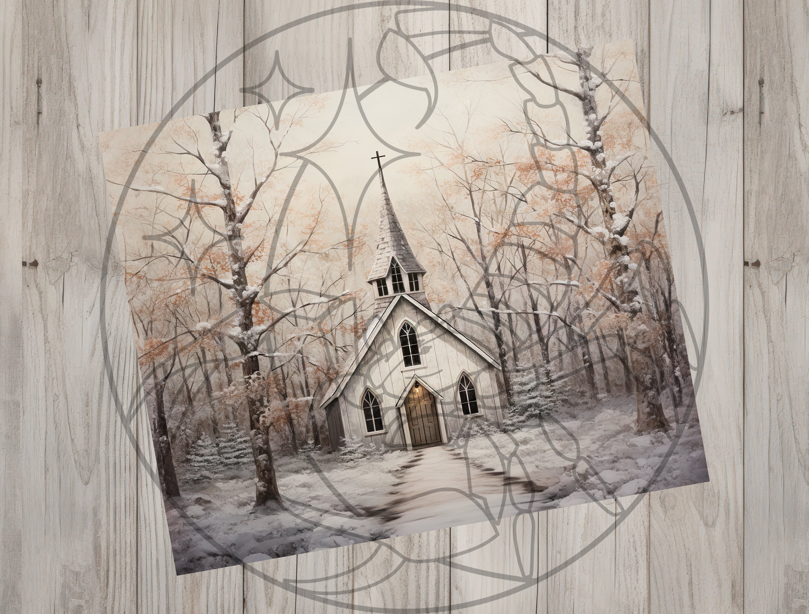 Rustic Church Merch Seamless Rustic Church & Winter Landscape Design, Winter 20oz Skinny ...