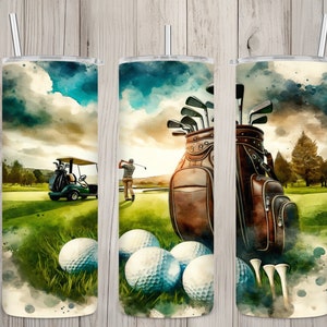 Bezszwowa Teksturowana Płótno Golfista i Projekt Krajobrazu, Golf 20oz Skinny Prosty Kubek Sublimacyjny Projekt, Owijka Kubka, PNG Cyfrowe Pobieranie
