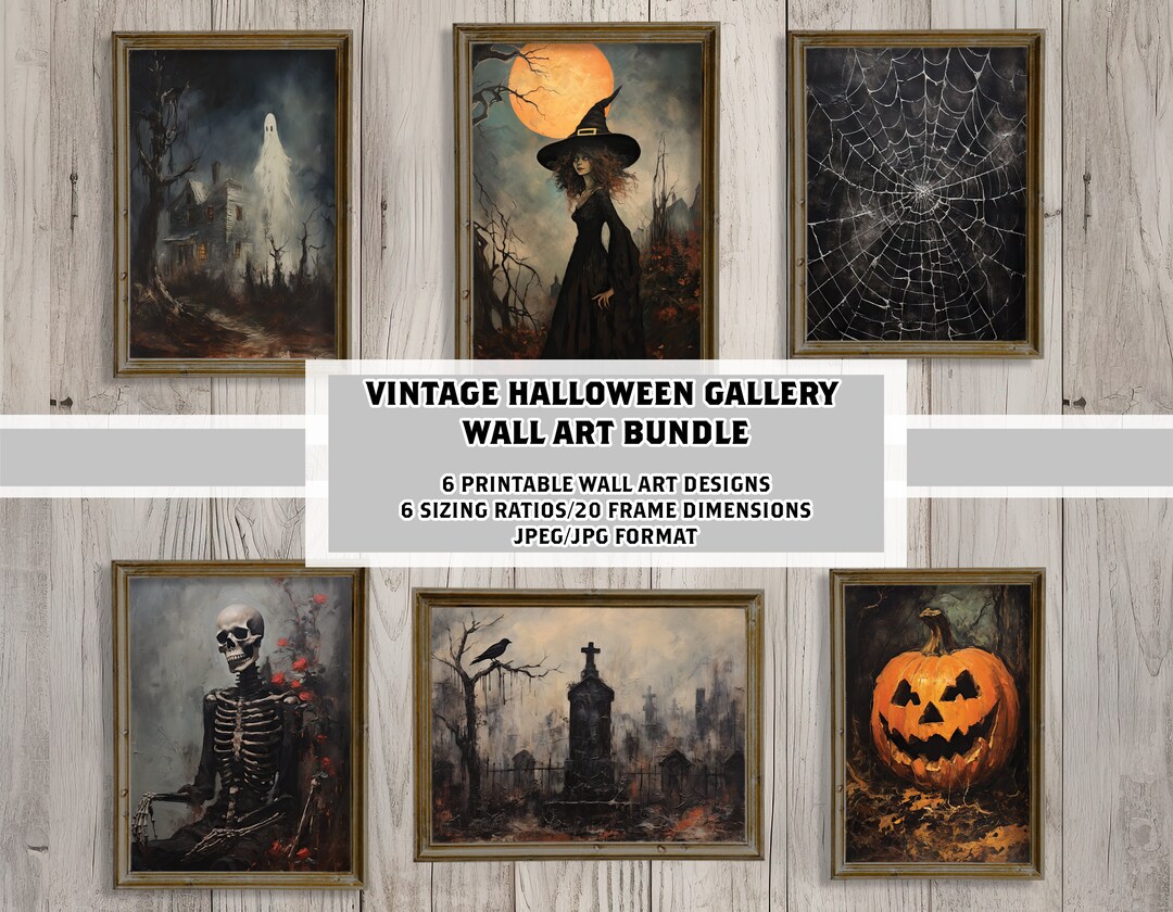 Printable Vintage Halloween Gallery Wall Art Bundle, Halloween Wall Set ...