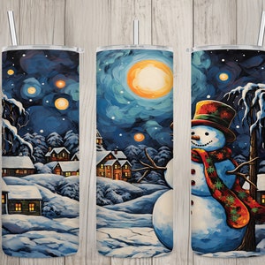 Seamless Snowman Winter Village Design, Christmas 20 oz Skinny Straight Tumbler Sublimation Design, Tumbler Wrap, PNG File, Digital Download