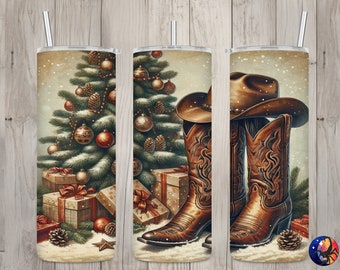 Seamless Country Western Christmas Design, Christmas 20 oz Skinny Straight Tumbler Sublimation Design, Tumbler Wrap, PNG Digital Download
