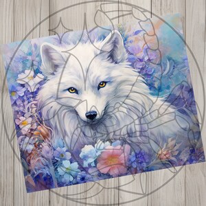 Seamless White Arctic Fox & Floral Design, Fox 20 oz Skinny Straight Tumbler Sublimation Design, Tumbler Wrap, PNG File, Digital Download image 3