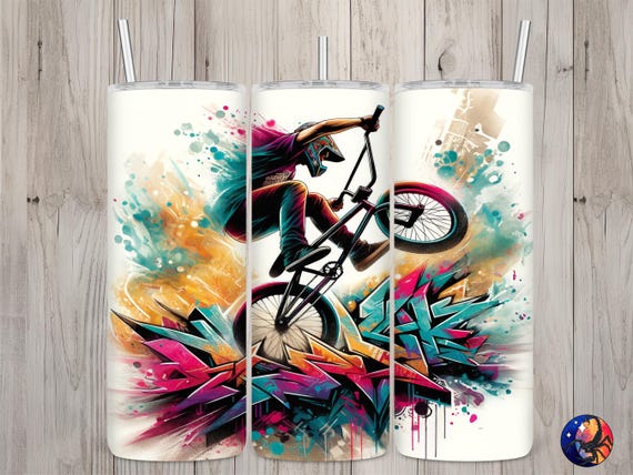 Seamless Graffiti BMX Racing Rider Design, BMX Motocross 20oz Skinny Straight Tumbler Sublimation Design, Tumbler Wrap, PNG Digital Download