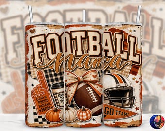 Football Mama Preppy Coquette Game Day Tumbler Wrap, Fall Sports Mom Collage, Seamless 20 oz Sublimation Design, PNG Digital Download