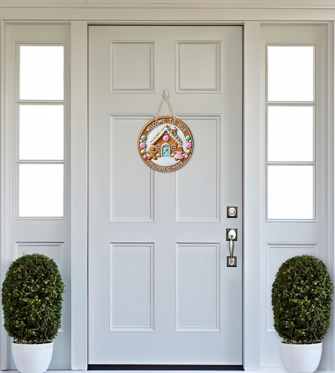 Pastel Welcome to Our Gingerbread House Sign Round Door Hanger Design ...