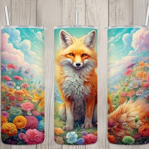 Seamless Cute Fox & Floral Landscape Design, Fox 20 oz Skinny Straight Tumbler Sublimation Design, Tumbler Wrap, PNG File, Digital Download