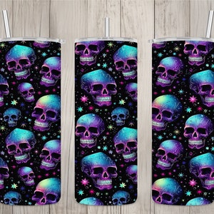 Seamless Neon Skull & Star Pattern, Skulls 20 oz Skinny Straight Tumbler Sublimation Design, Tumbler Wrap, PNG File, Digital Download