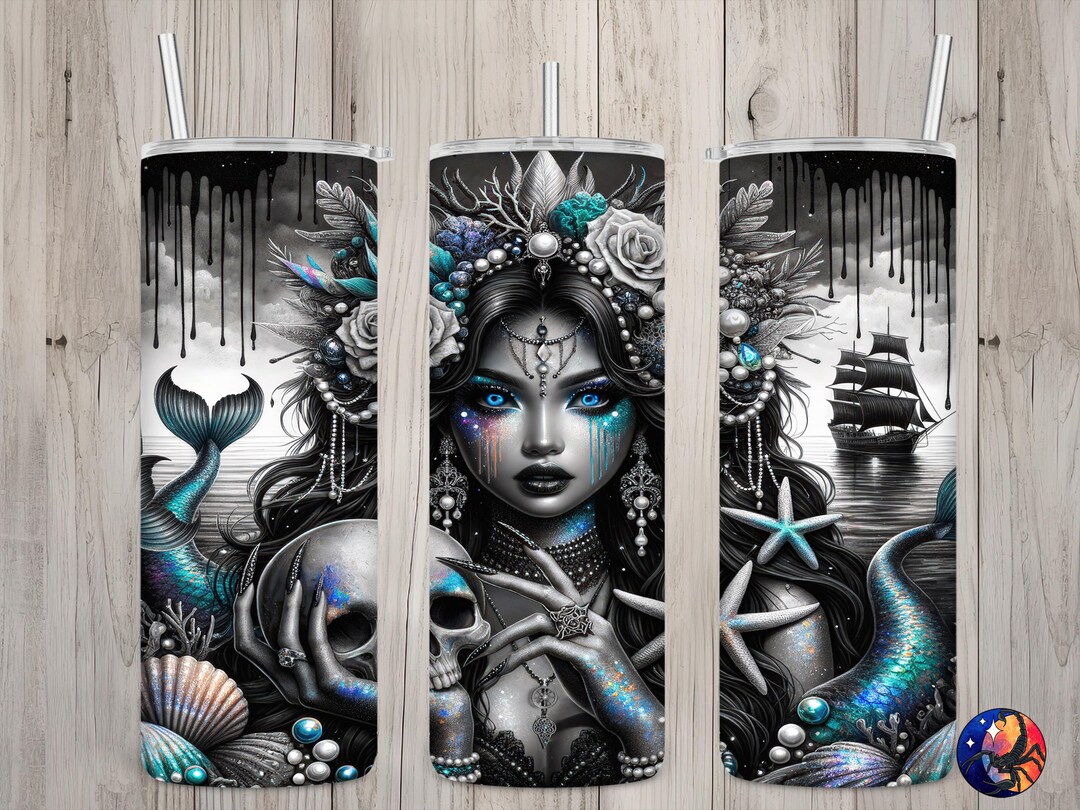 Seamless Goth Mystical Siren Sea Witch Design, Mermaid 20 Oz Skinny ...
