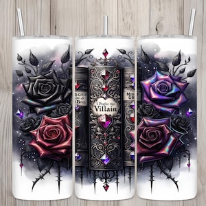 Diseño de romance sin costuras "Prefiero al villano", amante de los libros, vaso recto delgado de 20 oz, sublimación, envoltura para vaso, descarga digital PNG