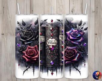 Seamless Romantasy I Prefer The Villain Book Lover Design, Book 20oz Skinny Straight Tumbler Sublimation, Tumbler Wrap, PNG Digital Download