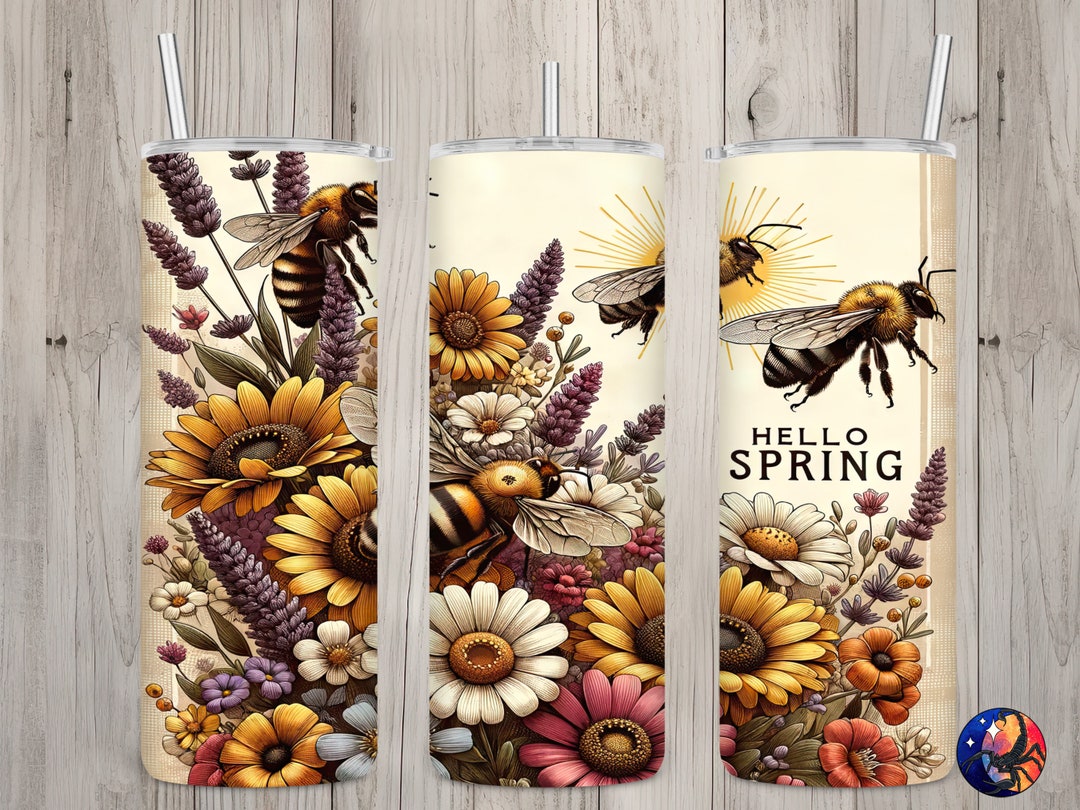 Hello Spring Rustic Seamless Hello Spring Rustic Bee & Floral Design, Spring 20oz Skinny ...