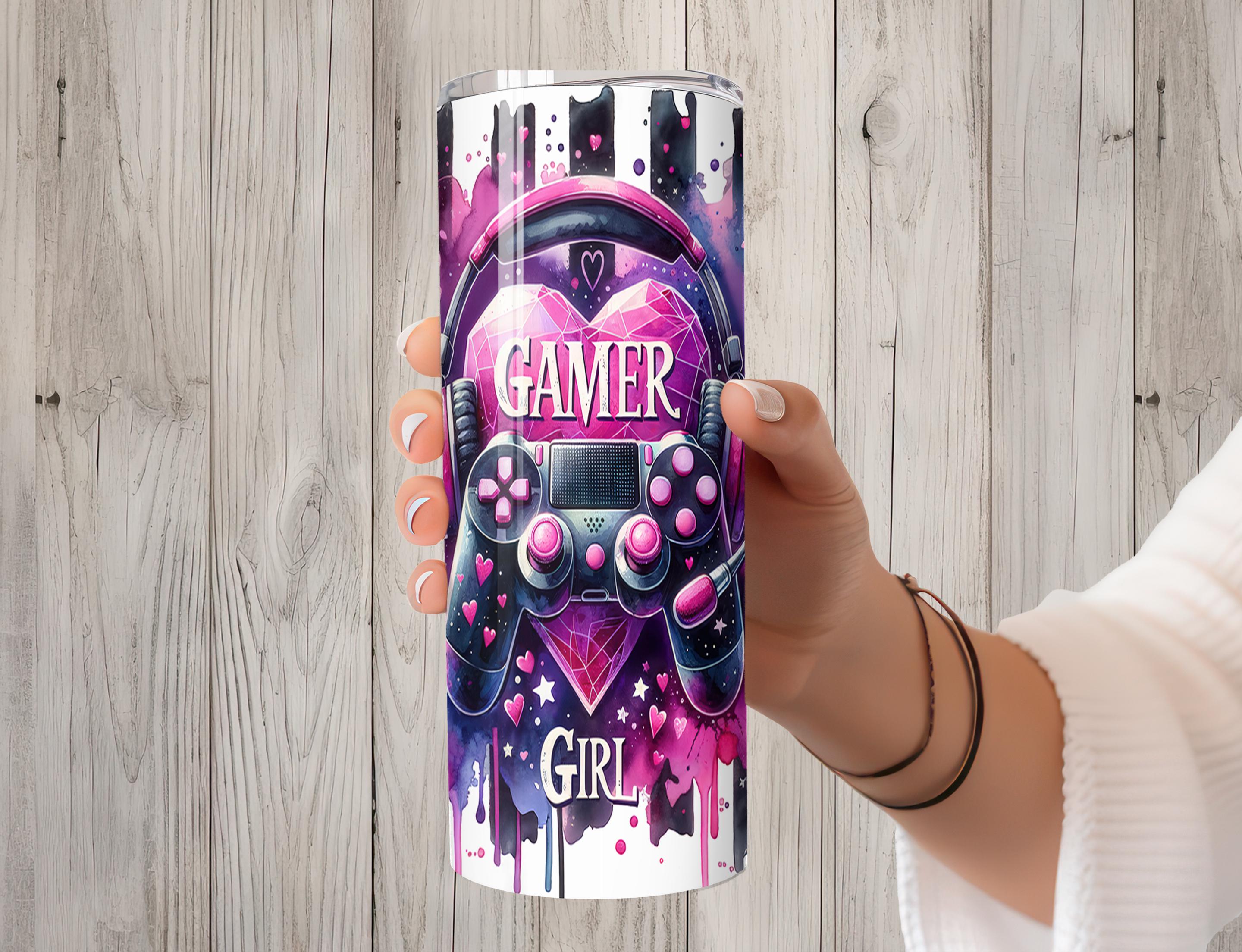 Seamless Gamer Girl Controller & Headset Design, Gaming 20 Oz Skinny ...