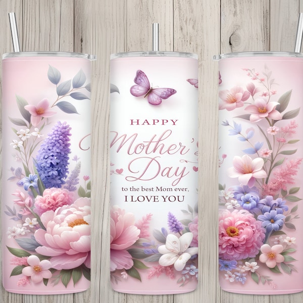 Seamless Happy Mother's Day Best Mom Ever Design, Mom 20 oz Skinny Straight Tumbler Sublimation Design, Tumbler Wrap, PNG Digital Download