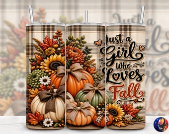 3D Just A Girl Who Loves Fall Coquette Pumpkin Tumbler Wrap, Autumn, Seamless 20 oz Skinny Straight Sublimation Design, PNG Digital Download