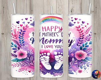 Seamless Happy 1st Mother&#39;s Day Mommy Girl Design, Mom 20 oz Skinny Straight Tumbler Sublimation Design, Tumbler Wrap, PNG Digital Download