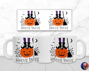 Hocus Pocus Witch Jack O Lantern Halloween Mug Wrap PNG, Spooky Season, 11oz 15oz Coffee Cup Sublimation Design, UV DTF, Digital Download