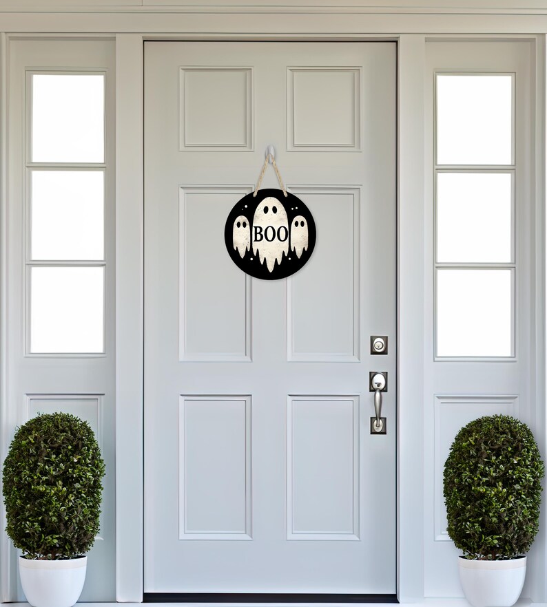 Rustic Boo Sign Rustic Boo Ghost Trio Vintage Sign Round Door Hanger Design, Halloween ...
