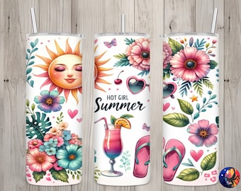 Seamless Cute Hot Girl Summer Tropical Design, Summer 20 oz Skinny Straight Tumbler Sublimation Design, Tumbler Wrap, PNG Digital Download