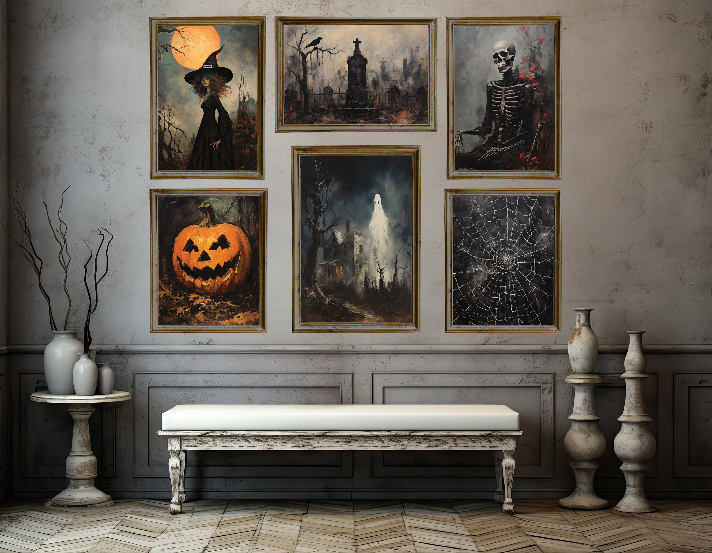 Printable Vintage Halloween Gallery Wall Art Bundle, Halloween Wall Set ...