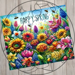 Spring Flowers Patch Seamless Happy Spring Flower Patch & Bee Design, Spring 20 Oz Skinny ...