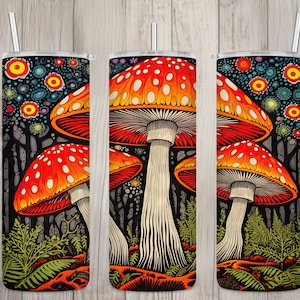 Seamless Abstract Vintage Mushrooms Design, Mushrooms 20 oz Skinny Straight Tumbler Sublimation Design, Tumbler Wrap, PNG Digital Download