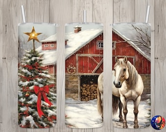 Seamless Horse & Christmas Tree Design, Christmas 20 oz Skinny Straight Tumbler Sublimation Design, Tumbler Wrap, PNG File, Digital Download