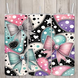 Nahtlos niedlich kokett Schleife Polka Dot Patchwork Design, abstrakte 20 Unzen Skinny Straight Tumbler Sublimation, Tumbler Wrap, PNG Digital Download
