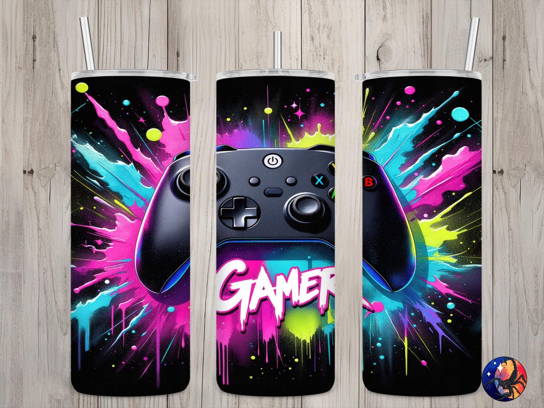 Seamless Graffiti Neon Gamer Video Game Controller Design, Gaming 20 Oz ...