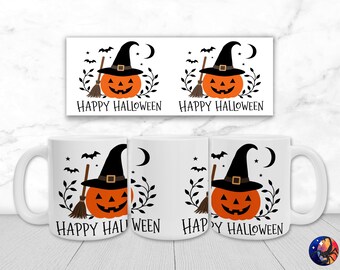 Happy Halloween Witchy Jack O Lantern Mug Wrap PNG, Spooky Season, 11oz 15oz Coffee Cup Sublimation Design, UV DTF, Digital Download