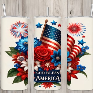 Seamless Patriotic God Bless America Design, USA 20 oz Skinny Straight Tumbler Sublimation Design, Tumbler Wrap, PNG File, Digital Download