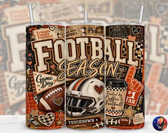 Football Season Preppy Game Day Coffee Tumbler Wrap, Fall Sports Collage, Touchdown, Seamless 20 oz Sublimation Design, PNG Digital Download